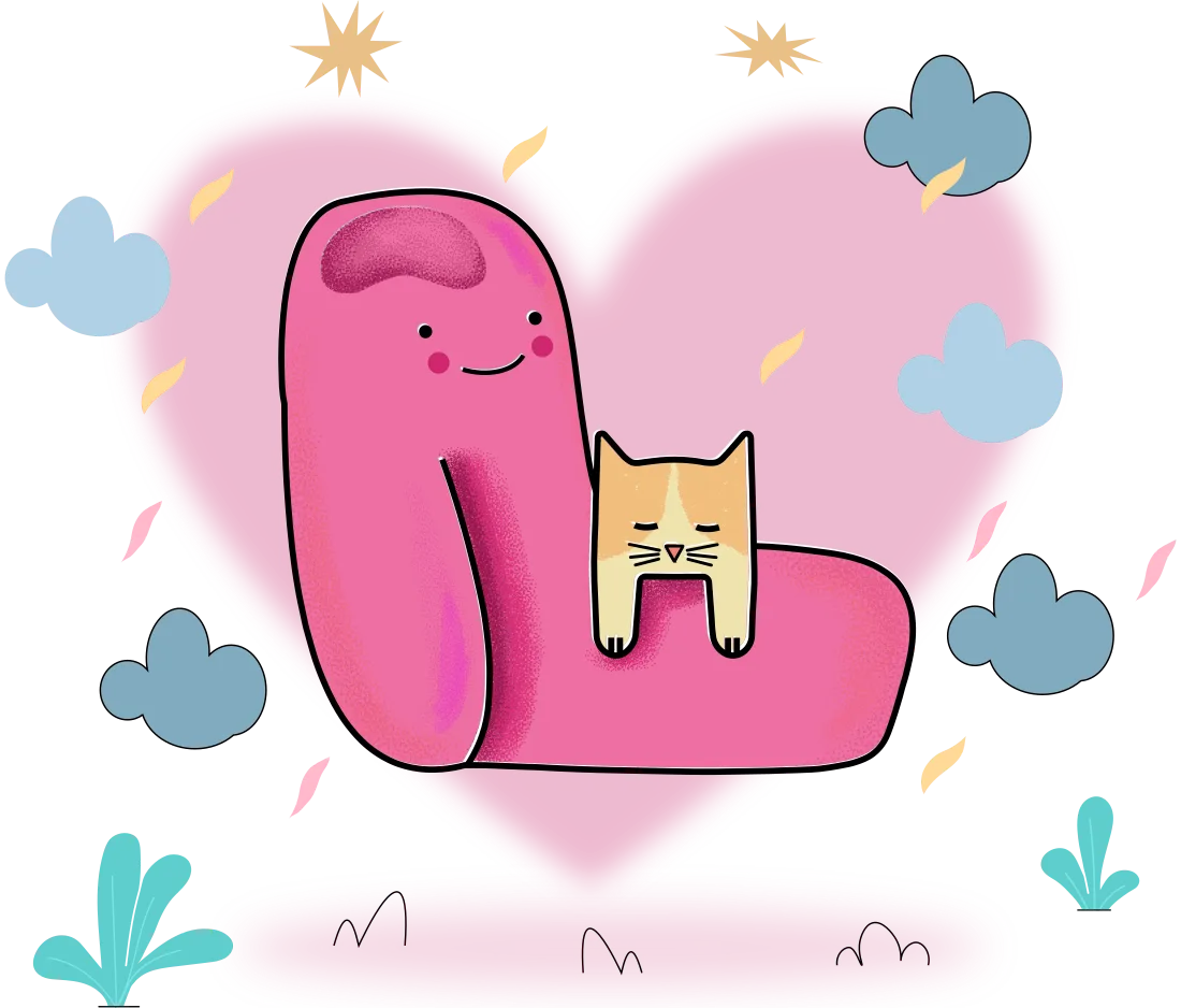 A soft pink couch cradling a sleeping cat, wrapped in a warm heart — the Soft Spaces emblem.